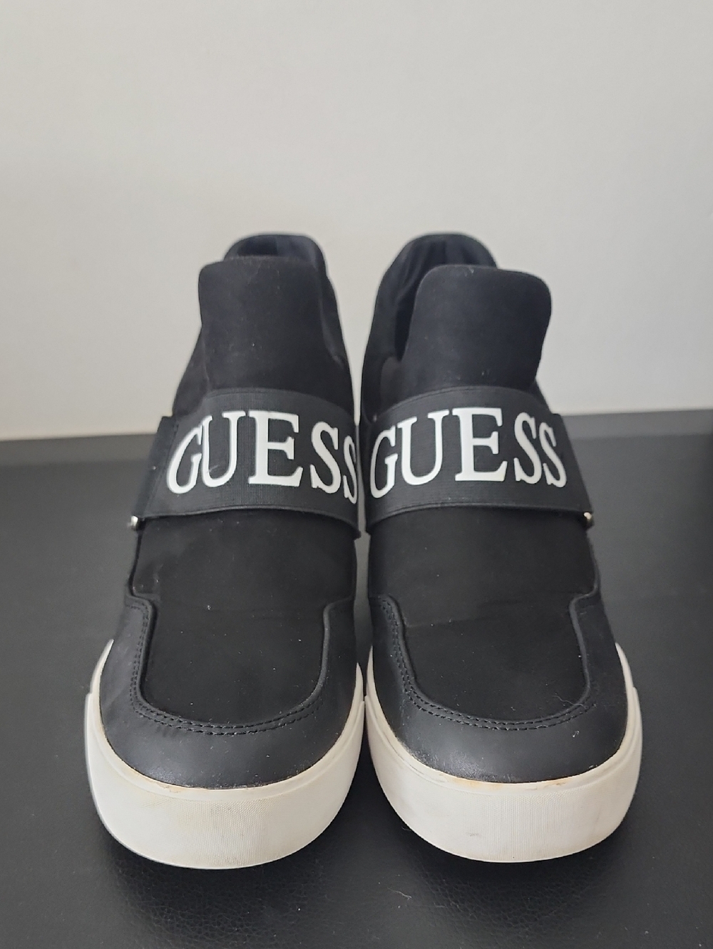 Guess Black Slip-On Logo Loafers with White Soles